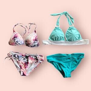 Y2K Baddie Triangle String Bikini Lot Adjustable Size Medium Blue Low Rise Swim